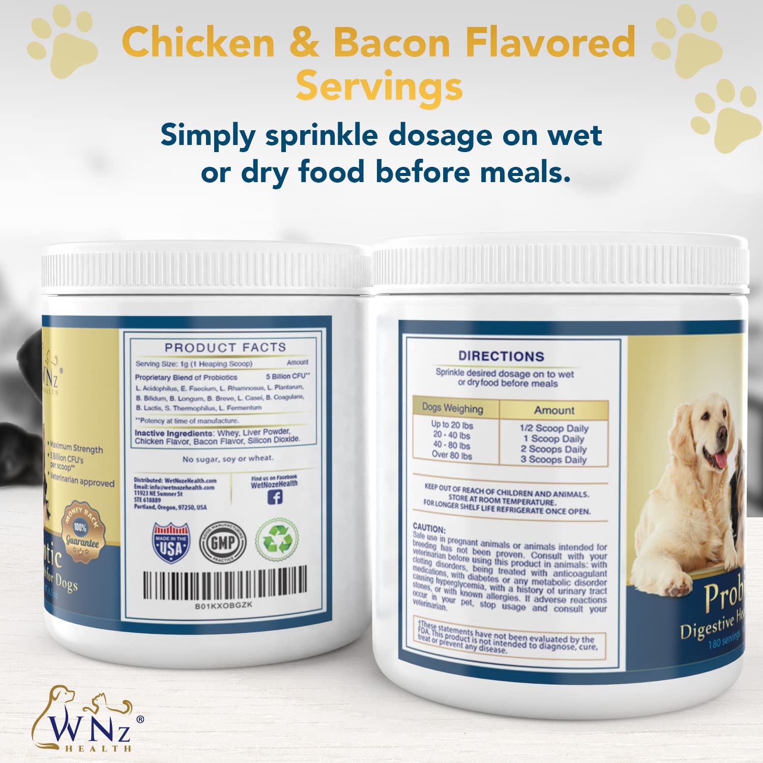 Probiotics for Dogs Digestive Health (Chicken & Bacon) - Dog Probiotic Powder Relieve Diarrhea, Constipation, & More - Dog Calmi